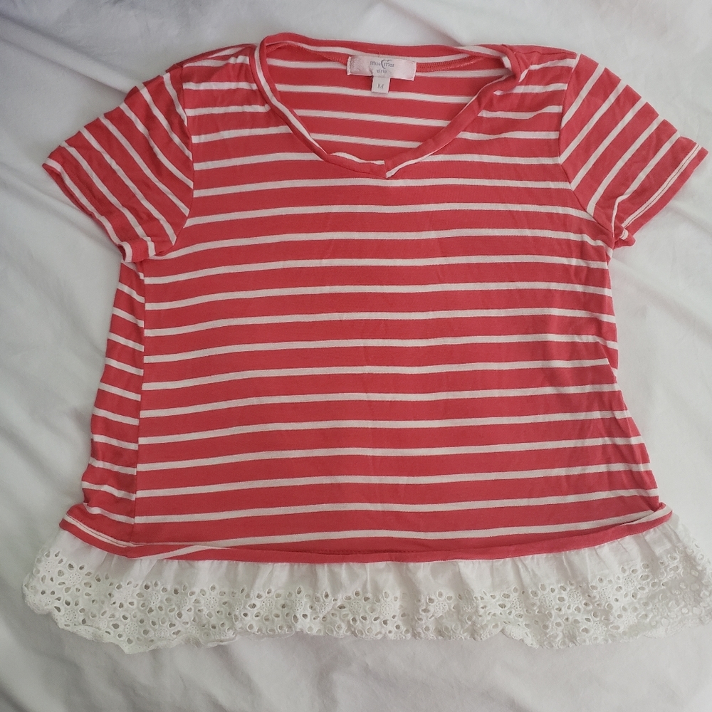 Coral and White Stripe top